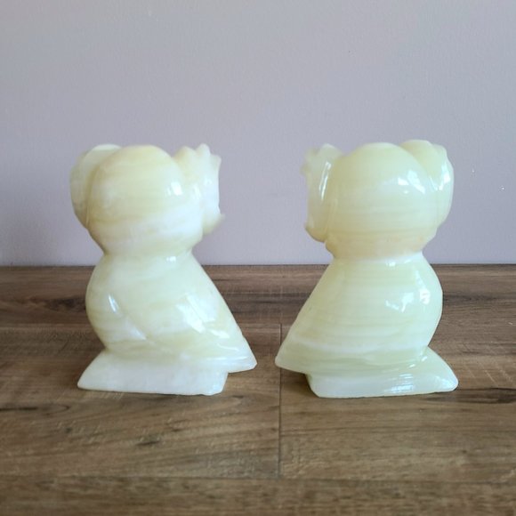 Onyx Marble Hand Carved Owls Figurines Statures Bookends Paper Weights. - Picture 5 of 8